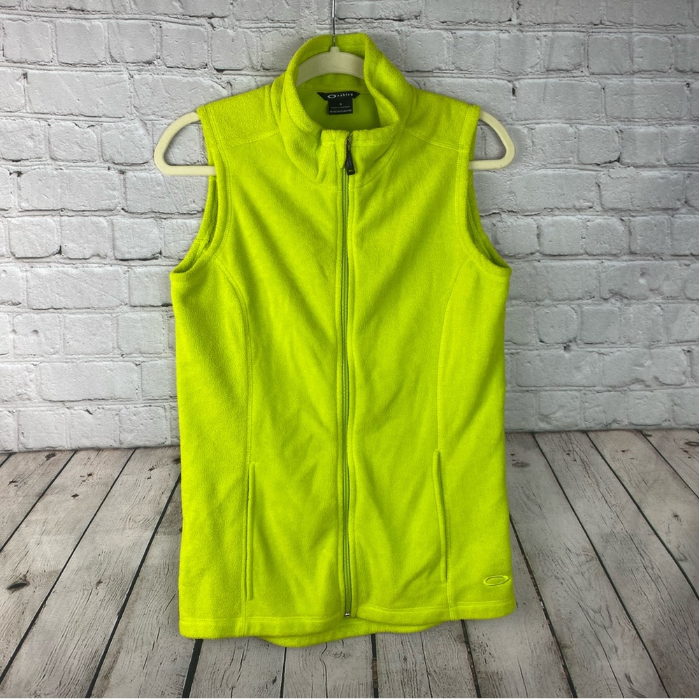 Oakley Womens Small Bright Green Fleece Zip Up Vest EUC
